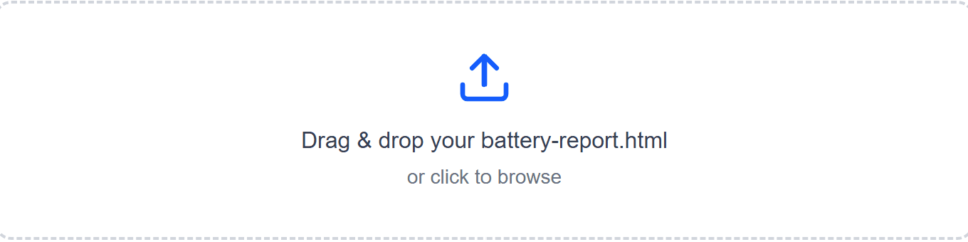 Battery analyzer interface for selecting a Windows battery report